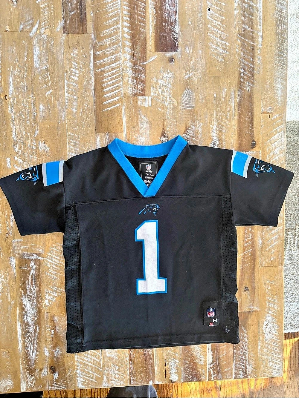 NFL Team Apparel Cam Newton #1 Carolina Panthers Jersey Black & Blue kids Medium
